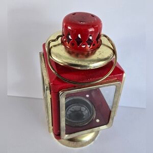 Red Hurricane Lantern Made In Hong Kong Vintage
